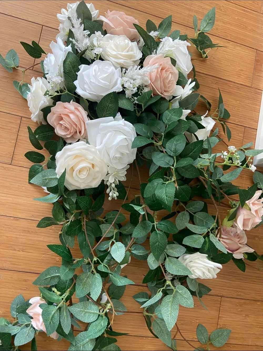 Artificial Rose Vine Garland in White and Blush - Home Accents